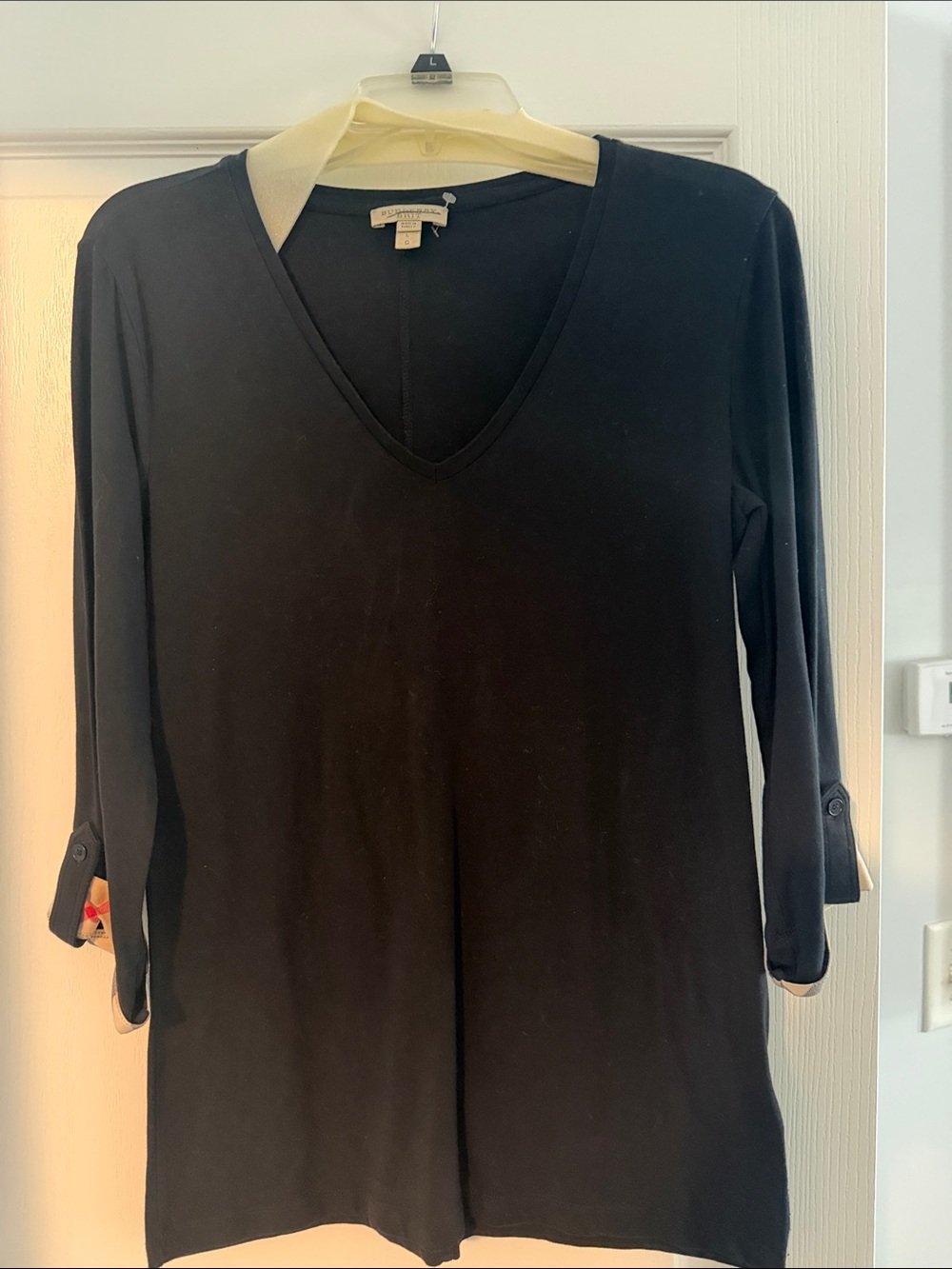 BURBERRY Black V-Neck Roll-Sleeve Women's Top